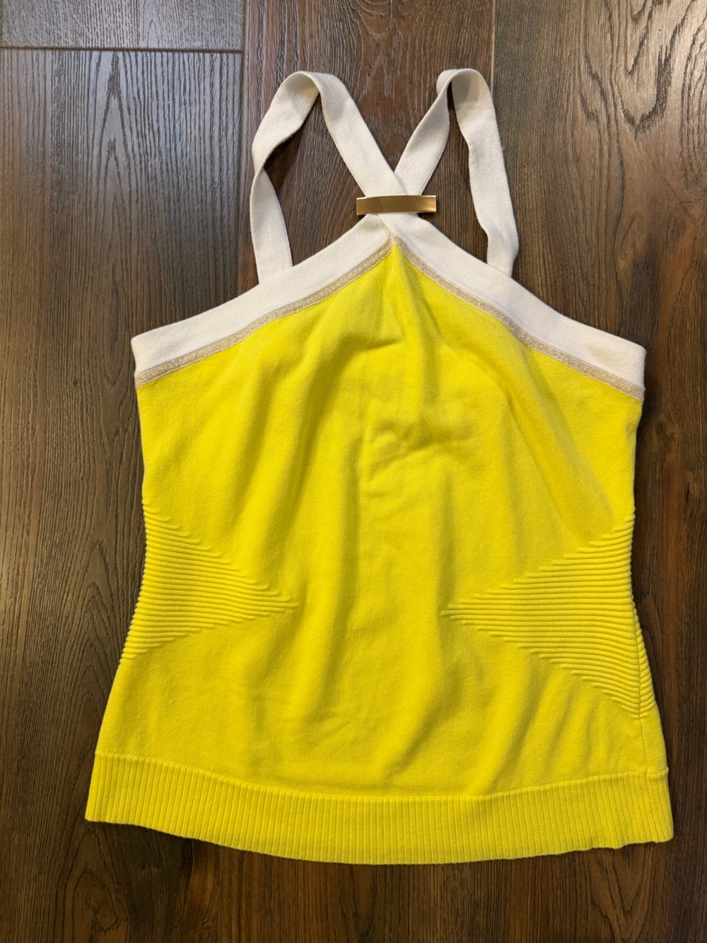 Cache Vintage Yellow Knit Halter Tank Top with Cream Trim- Y2K
